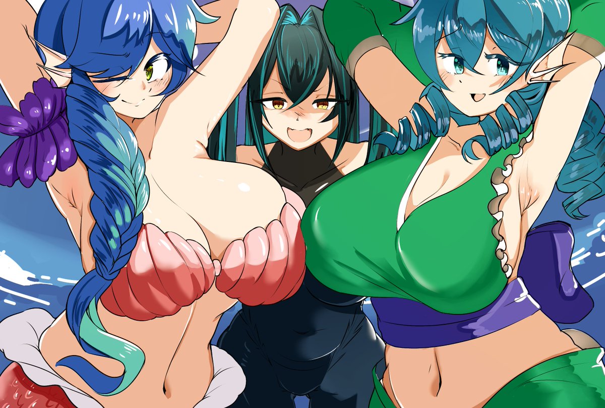 kitsuneyuno02's tweet photo. Trio fish across multiverse

#東方 #NIKKE #ガーディアンテイルズ https://t.co/R5xAYVoPLa
