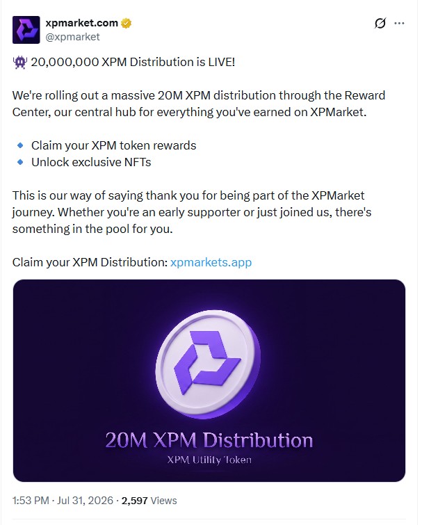 1isei's tweet photo. Tagging you because I don't want you to miss this 👀 XPMarket is distributing 20M $XPM right now, and you might already have rewards waiting.

It took 2mins at https://t.co/lOepx8HmM2

Don't miss out! 💜​‍‍‍⁠ https://t.co/fanHoj1JpX
