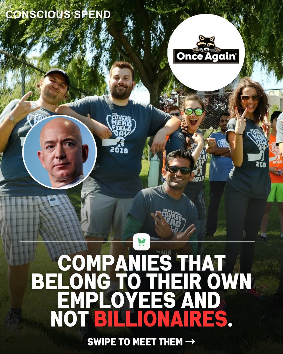 conscious_spend's tweet photo. Companies owned by their own workers and not billionaires.

1. Litehouse dressings: 100% employee owned since 2014, when the founders sold the company to their staff instead of an outside buyer.

2. Once Again nut butters: 100% employee owned, one vote per person, and the workers elect the board.

3. W. W. Norton: owned entirely by its staff since the early 1960s, and still independent while the rest of publishing consolidated.

4. Alvarado Street Bakery: a worker co-op in Petaluma since 1981, where the bakers vote on their own wages and where the profits go.

CEOs at the 350 largest US companies now make about 281 times what a typical worker makes. In 1965 it was 21 times.

Roughly 6,400 US companies have an employee stock ownership plan. Each one exists because someone chose not to cash out.

You can use the Conscious app to see who actually owns a company before I spend money there. Link in bio.