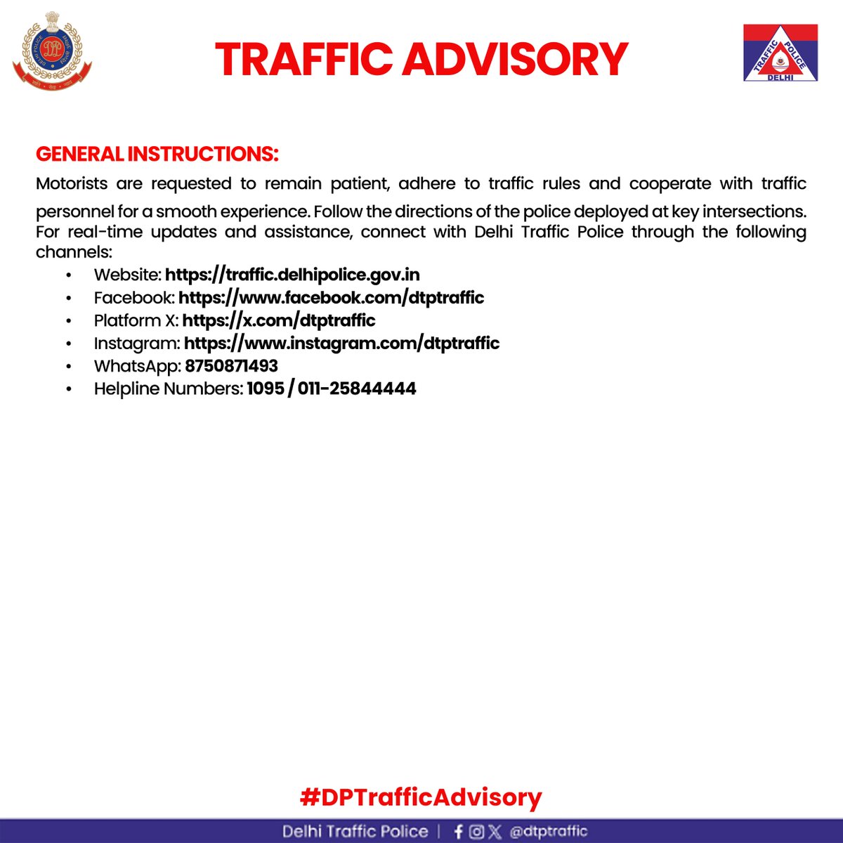 dtptraffic's tweet photo. TRAFFIC ADVISORY | KANWAR YATRA–2026 | NORTHERN RANGE 

In view of the movement of Kanwar Yatris during Kanwar Yatra–2026, traffic movement on NH-44 (GT Karnal Road), Outer Ring Road and adjoining roads in Northern Range is likely to remain regulated to facilitate the safe and smooth passage of devotees.

Commuters are advised to:

Plan their journey in advance and allow extra travel time.

Use the suggested alternate routes wherever possible.

Avoid NH-44, Outer Ring Road and service roads during peak Kanwariya movement.

Follow the directions of Traffic Police personnel and Variable Message Signboards (VMS).

Please note that movement of Kanwar Yatris is strictly prohibited on the UER-II Expressway in the interest of their safety.

Your cooperation will help ensure the safe movement of Kanwar Yatris and smooth traffic flow for all road users.

#DTPUpdates