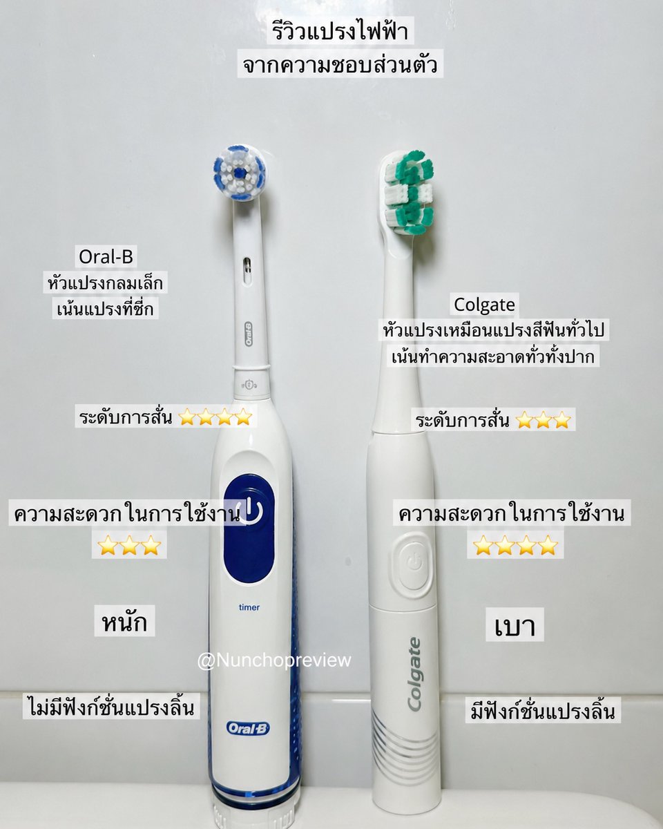 Nunchopreview's tweet photo. ใครเป็นมือใหม่ที่จะเข้าวงการแปรงอัติโนมัติแบบเราลองเริ่มต้นที่เปรียบเทียบจากสองแบรนด์นี้ก่อนได้ ทั้งสองตัวมีฟังก์ชั่น timer จับเวลาการแปรง ส่วนตัวชอบตรงที่แปรงฟันได้สะอาดและนานขึ้นเพราะมันไม่ต้องออกแรงเยอะ เอาเป็นว่ามีแล้วใช้ชีวิตง่ายขึ้นมากก