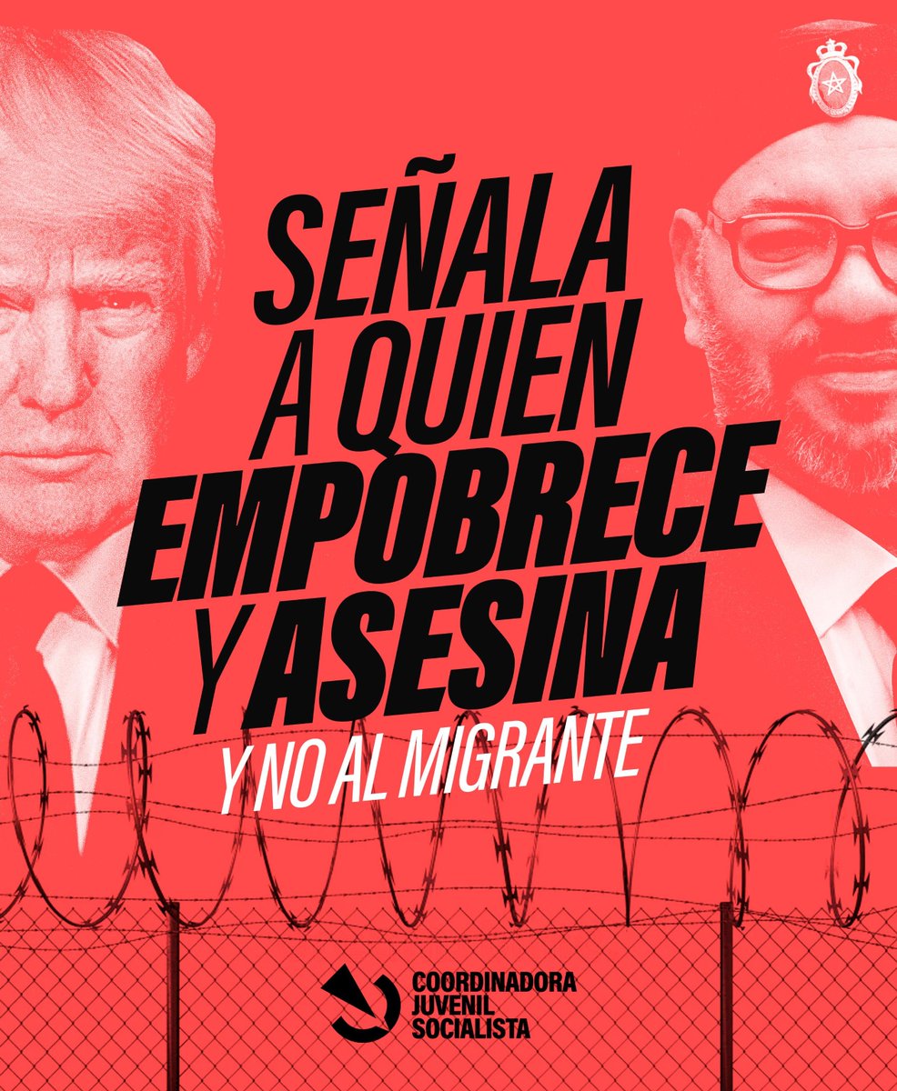 CJSocialista's tweet photo. Frente a los discursos racistas que criminalizan al proletariado migrante, debemos señalar al bloque imperialista occidental, causante de su miseria en la periferia y su muerte en nuestras fronteras.

Contra el racismo, unidad de clase. https://t.co/ObqO4yZLmL