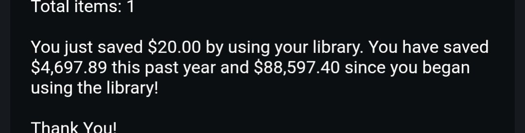 stridden's tweet photo. crazy new library receipt feature https://t.co/6sniJHcNzU