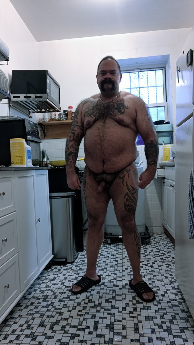 texas_hound's tweet photo. Morning. Your old man's making breakfast. Don't mind the lack of clothes, it's just how things work around here. #gaydaddy #daddybear #beardaddy #zaddy #dilf #gayolder #gaydad #hotdilf #nsfw https://t.co/Fj5MtPJ7CK