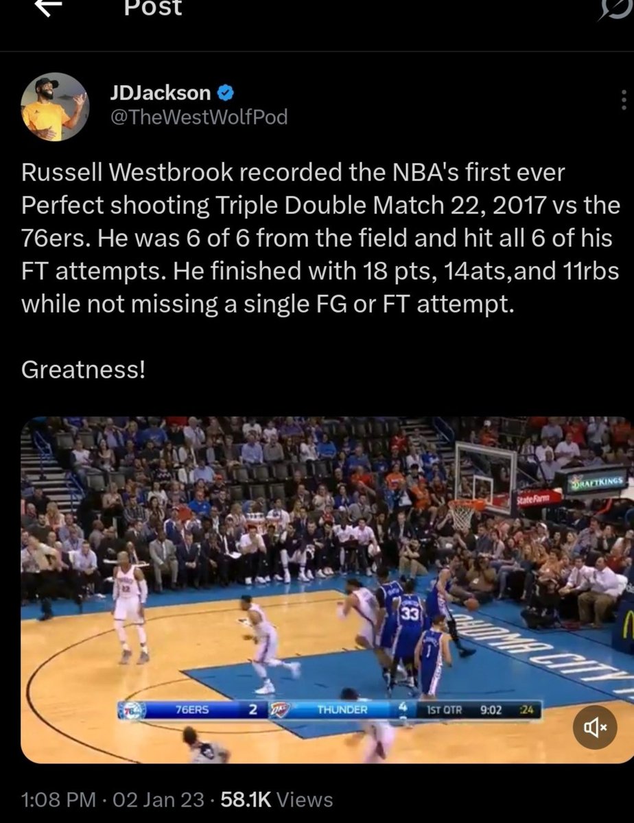 TheWestWolfPod's tweet photo. Bruh Russell Westbrook has 2 perfect triple doubles.  He be doing crazy stuff man. https://t.co/1p1qfKNUcf