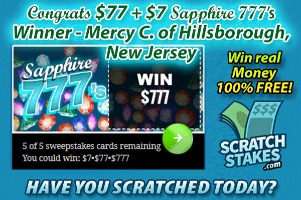scratchstakes's tweet photo. 🏆Congrats, Sapphire 777's #Winner, Mercy C. of Hillsborough, New Jersey - $77 on 7/29 + $7 on 7/30!

🤑Play 80 FREE #scratchoffs, #win FREE Instant Cash up to $25,000!
🔓Unlock the Mystery 6 Bonus up to $20K!

🤔Have you scratched today?
👉 https://t.co/nnYPe6KLX9 https://t.co/4vJbngCqG3