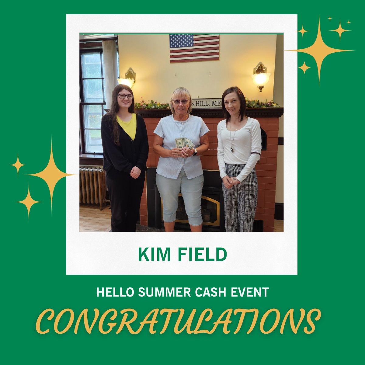 KatahdinTrust's tweet photo. We’re happy to share that Kim Field is the winner of the Hello Summer Cash Event we held last month! Maya Pratt and Amber Lento from our Mars Hill branch had the pleasure of presenting Kim with her $1,000 prize. Thanks to everyone who participated, and congratulations again, Kim! https://t.co/uMzHB9Xpcx