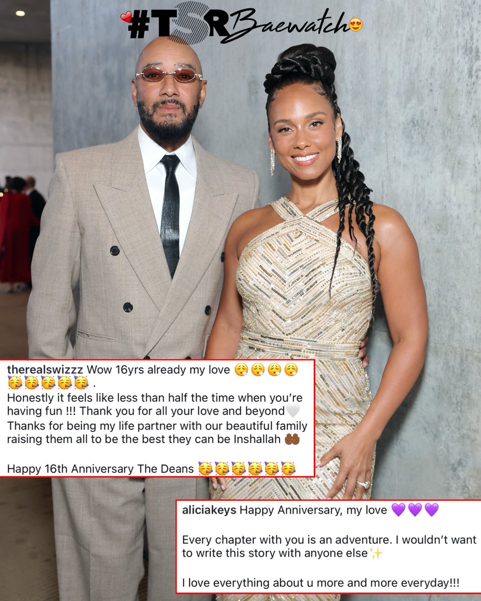 TheShadeRoom's tweet photo. Happy Anniversary to the Deans. ❤️ Today Swizz Beatz and Alicia Keys are celebrating 16 years of marriage. They both shared sweet messages to celebrate this milestone. 💍 (📸: @gettyimages) ✍🏾: #TSRStaffJW https://t.co/OmxGmQFO3x