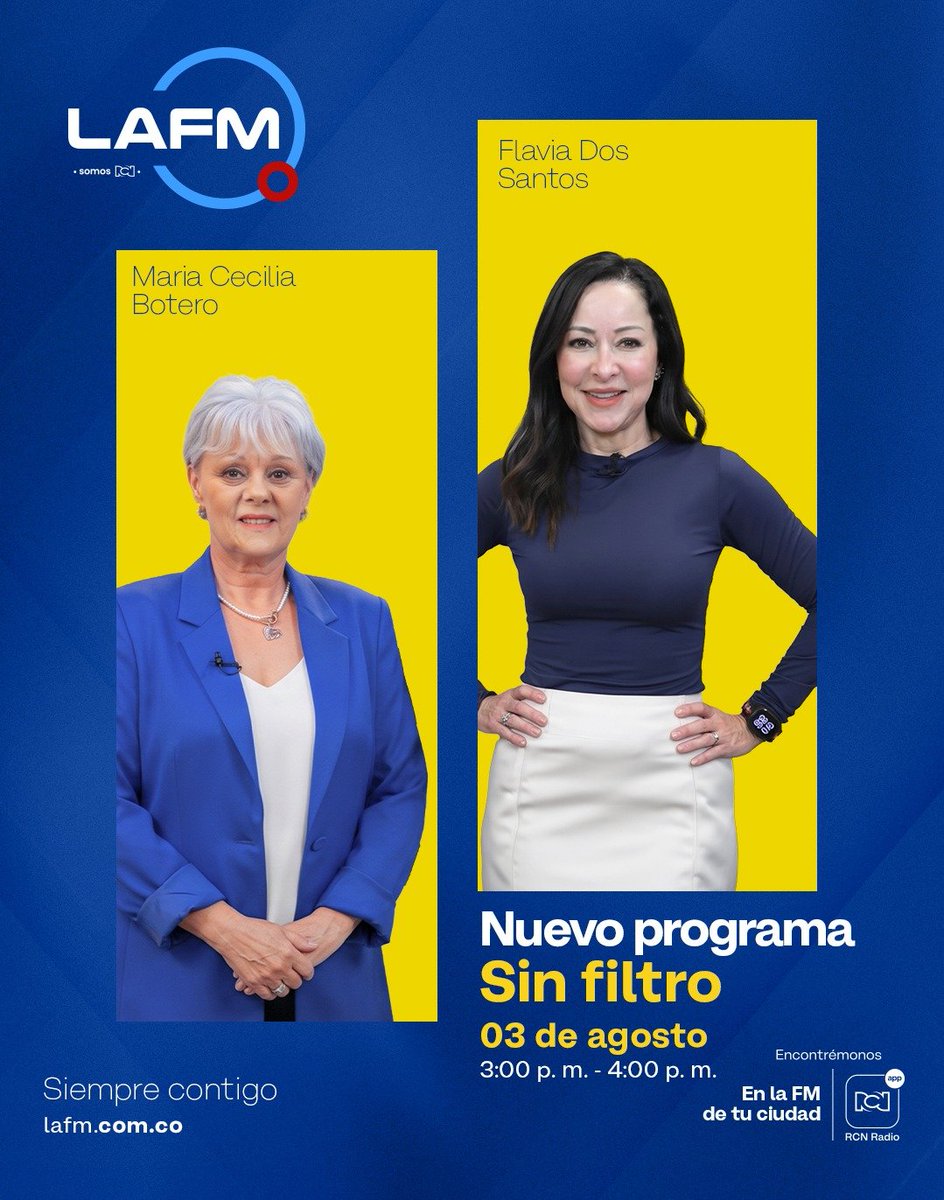 lafmpasto's tweet photo. #LaFm | Este lunes 3 de agosto llega Sin Filtro a La FM, el nuevo programa que enriquece la programación de acompañamiento y entretenimiento en las tardes de 3:00pm a 4:00pm

🔹️ Un espacio de conversación con humor y experiencia de vida, que aborda temas de interés general: actualidad, relaciones, familia, salud, bienestar, trabajo, dinero, tendencias, tecnología y cultura.