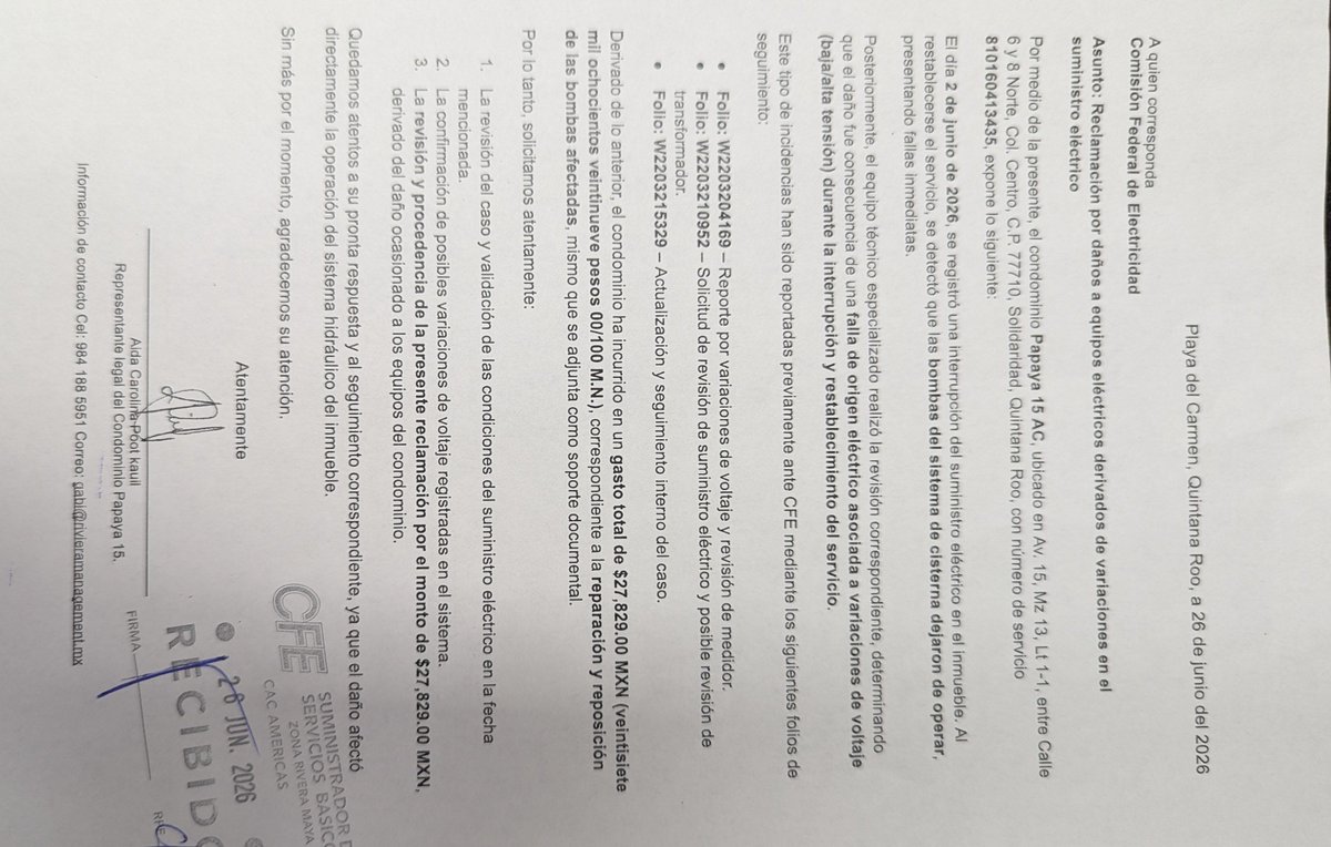 bc_gab's tweet photo. @CFEmx Solicitamos atención a los reportes, el resultado de la revisión del transformador y seguimiento al expediente por los daños. @CFEmx https://t.co/0NFCFrlBaw