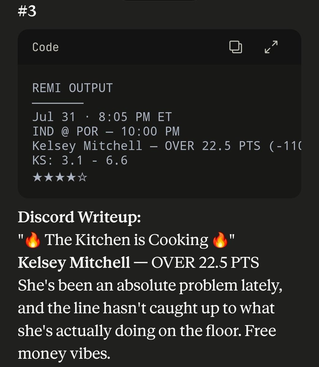 REMINBA's tweet photo. TOP 5 WNBA PLAYS TONIGHT π
THREAD W/ CHARTS π
#RunningWithRemi https://t.co/05cyAQGam2