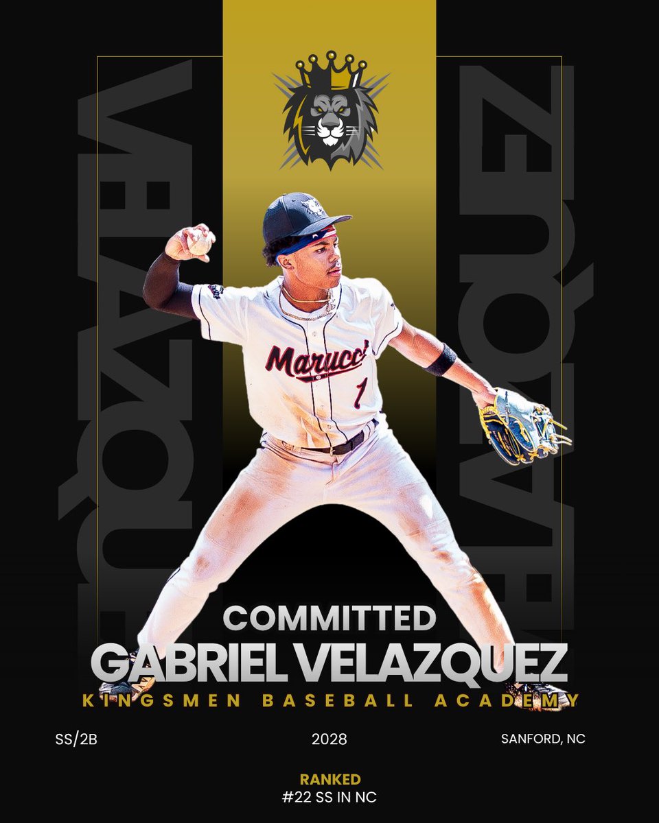 GabeVelazquez22's tweet photo. I’m excited to announce that I’ll be attending Kingsman Baseball Academy this school year and have officially reclassed to the Class of 2028. Thank you to everyone who has supported me. I’m excited for this next chapter and ready to get to work. #AGTG @AcademyKingsmen @Nats_Scout 

📲: 336-253-9585