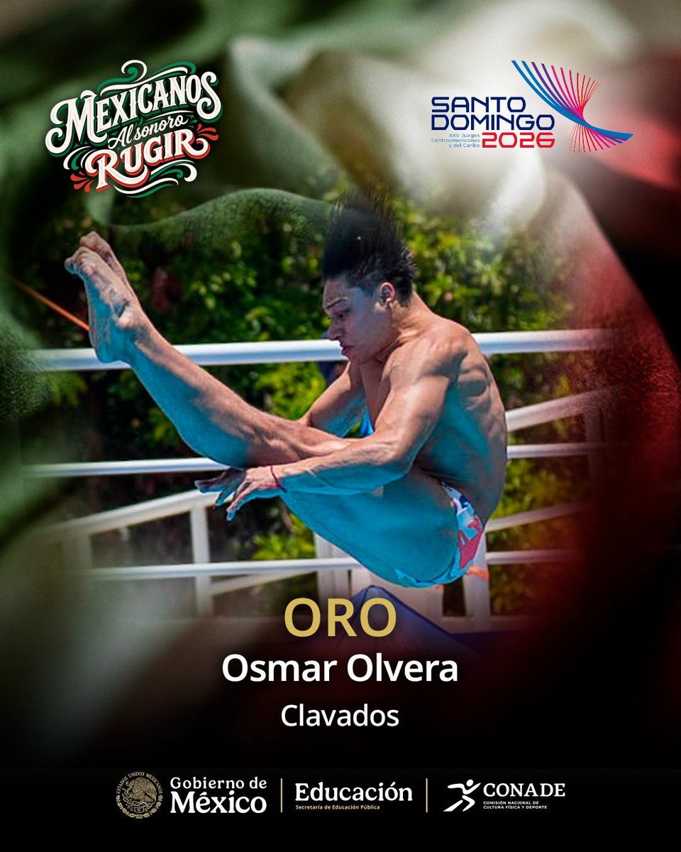 Mexicocampeon1's tweet photo. ¡México hace el 1-3 en el trampolín de 1 metro! 🥇🥉 #OsmarOlvera conquista la medalla de oro con 430.85 puntos y Juan Celaya obtiene el bronce con 401.70 en la final varonil de #SantoDomingo2026. ¡Impresionantes! #MexicanosCampeones #Mexico https://t.co/uhOWva7xuQ