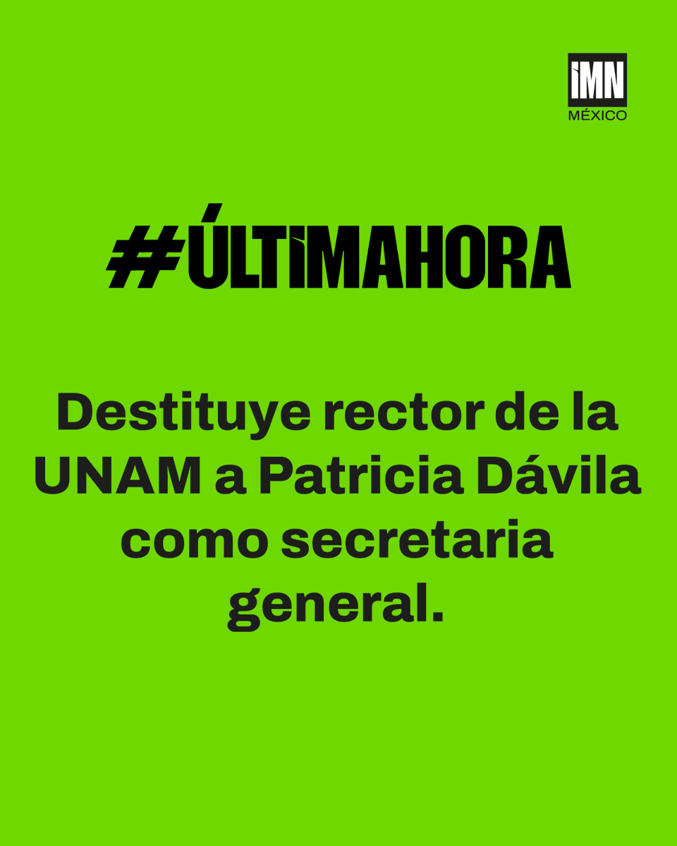 IMNoticiero's tweet photo. La UNAM destituyó a su secretaria general, Patricia Dávila Aranda, en medio de la polémica por las irregularidades detectadas en el examen de ingreso a licenciatura 2026.

#IMN #IMNNoticias #UNAM #PatriciaDávila #Admisión2026 #Educación #México https://t.co/IyoWrd9qNu
