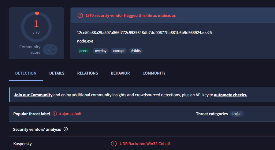 Isot111's tweet photo. @PolloPobre I'm sure its a false positive but are u planning to change it so its does flag it as a trojan , so there's easy of mind for users https://t.co/kOb3QAlbGJ