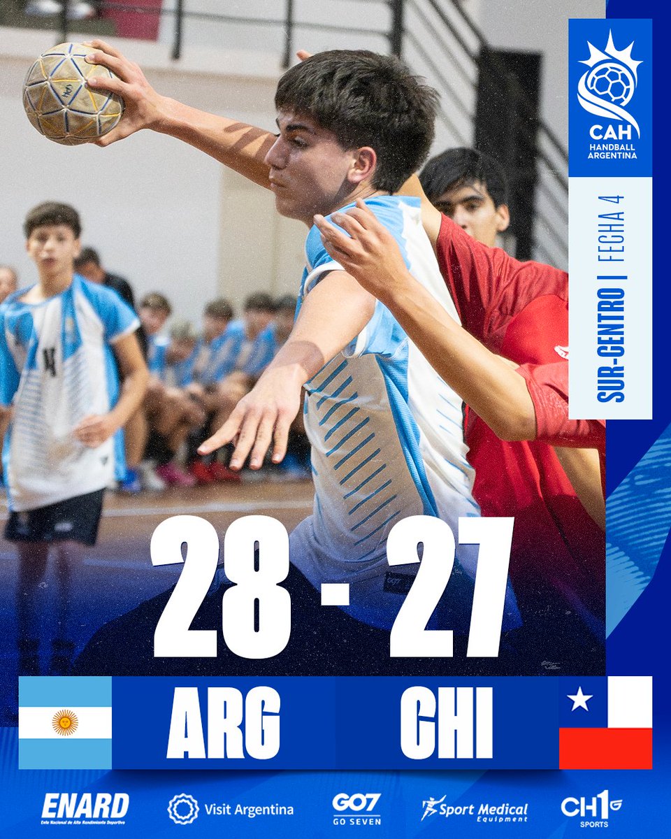 CAHandball's tweet photo. ¡Gran jornada 💪 en el Sur-Centro Menores con victoria frente a Chile 🇨🇱!

Los varones consiguieron una gran victoria para mantener viva la ilusión. Mañana a las 17:30hs jugarán la última fecha frente a Brasil, en un cruce determinante por el título. 🏆 https://t.co/w3J9dmS4Af