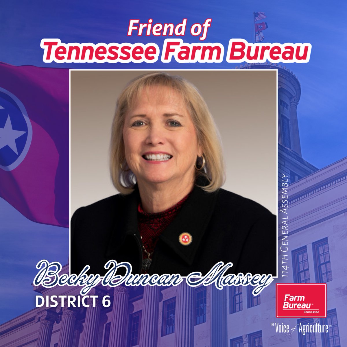 TNFarmBureau's tweet photo. Tennessee agriculture depends on leaders who listen, learn and lead. Congratulations to @MasseyForSenate on being named an inaugural Friend of Farm Bureau Award recipient.
Read more ➡️ https://t.co/S48QzvodbZ
#TNFarmBureau | #FriendofTNFB https://t.co/yCbq5iHYx2