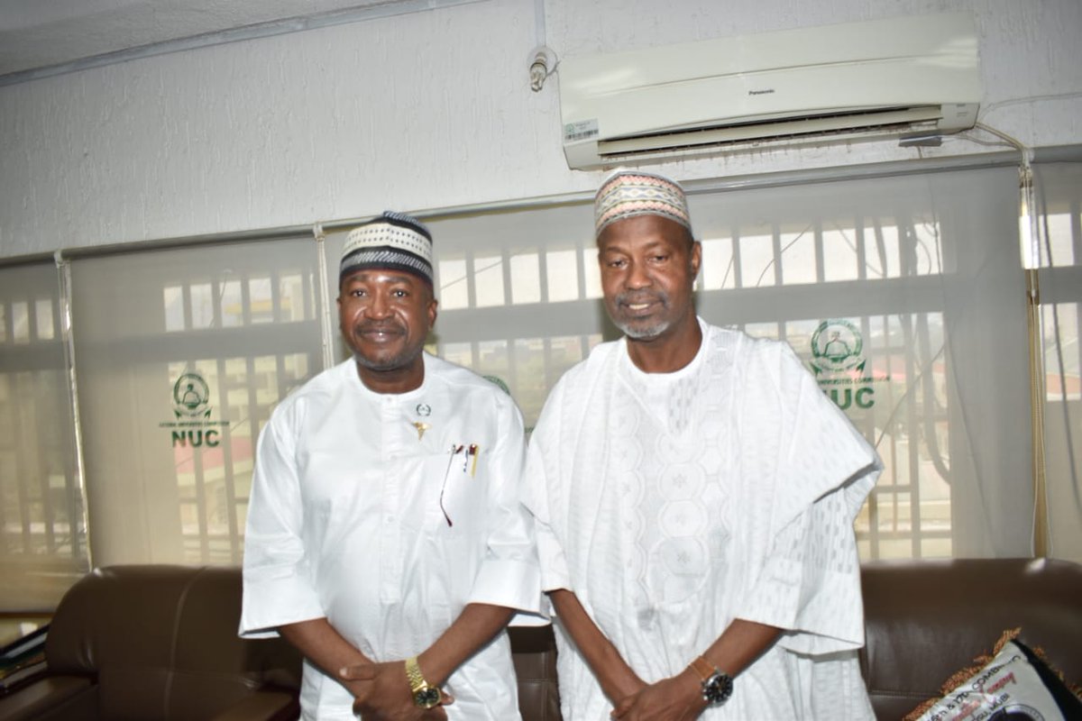 OfficialNUC's tweet photo. The Vice-Chancellor of Yakubu Gowon University, Abuja, Prof. Hakeem Babatunde Fawehinmi, today led the University Management team on a courtesy visit to the Executive Secretary, National Universities Commission (NUC), Prof. Abdullahi Yusufu Ribadu, FCVSN.

Discussions focused on strengthening collaboration to sustain high academic standards, enhance institutional development, and reinforce the University's contributions to national development, in view of its strategic location in the Federal Capital Territory.