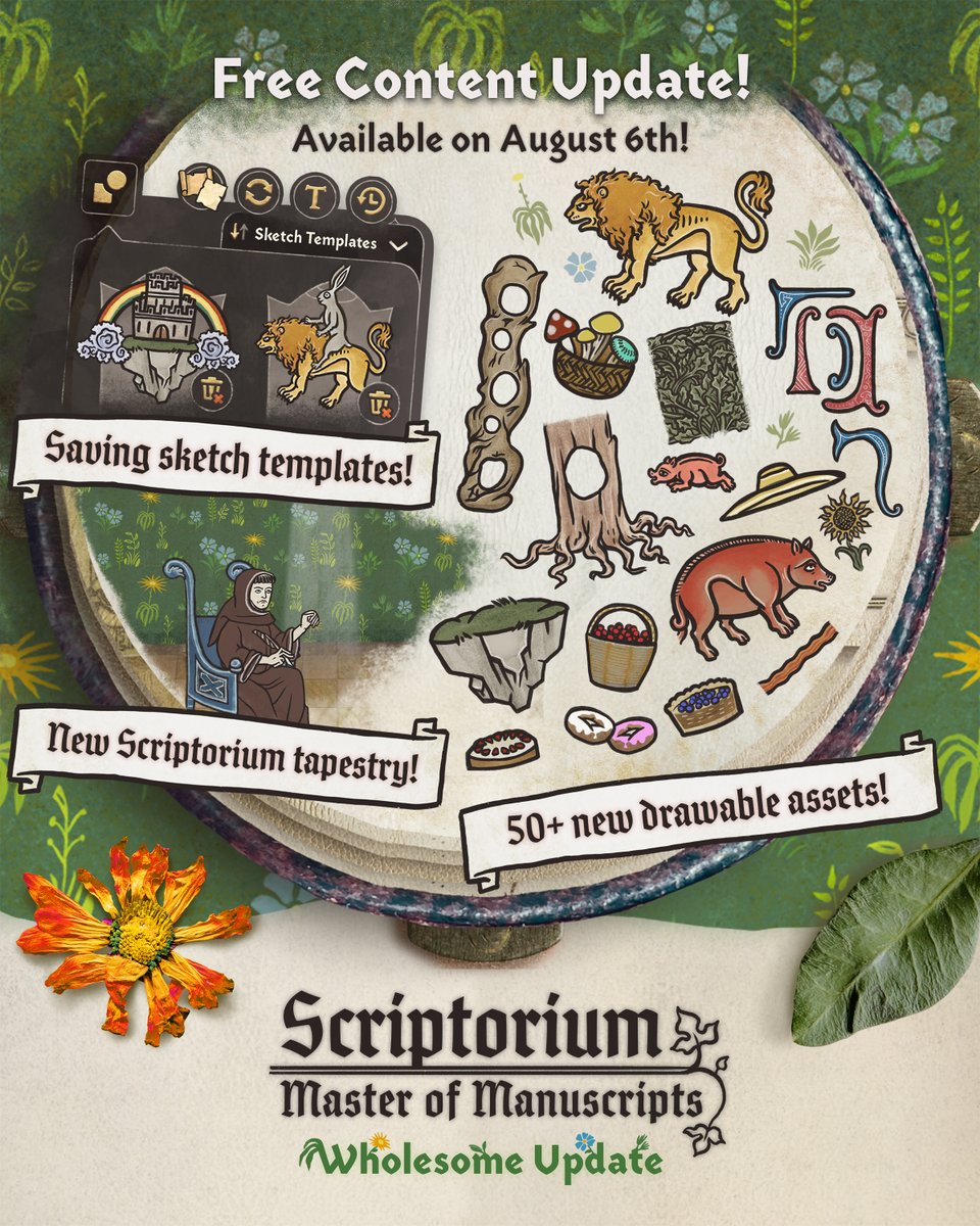 YazaGames's tweet photo. Rejoice! Scriptorium gets the brand new content update next week, and it’s packed with your top-requested features! ✨

Psst... you can play it early - today! Details below 👇 https://t.co/MlbxYjSl9A