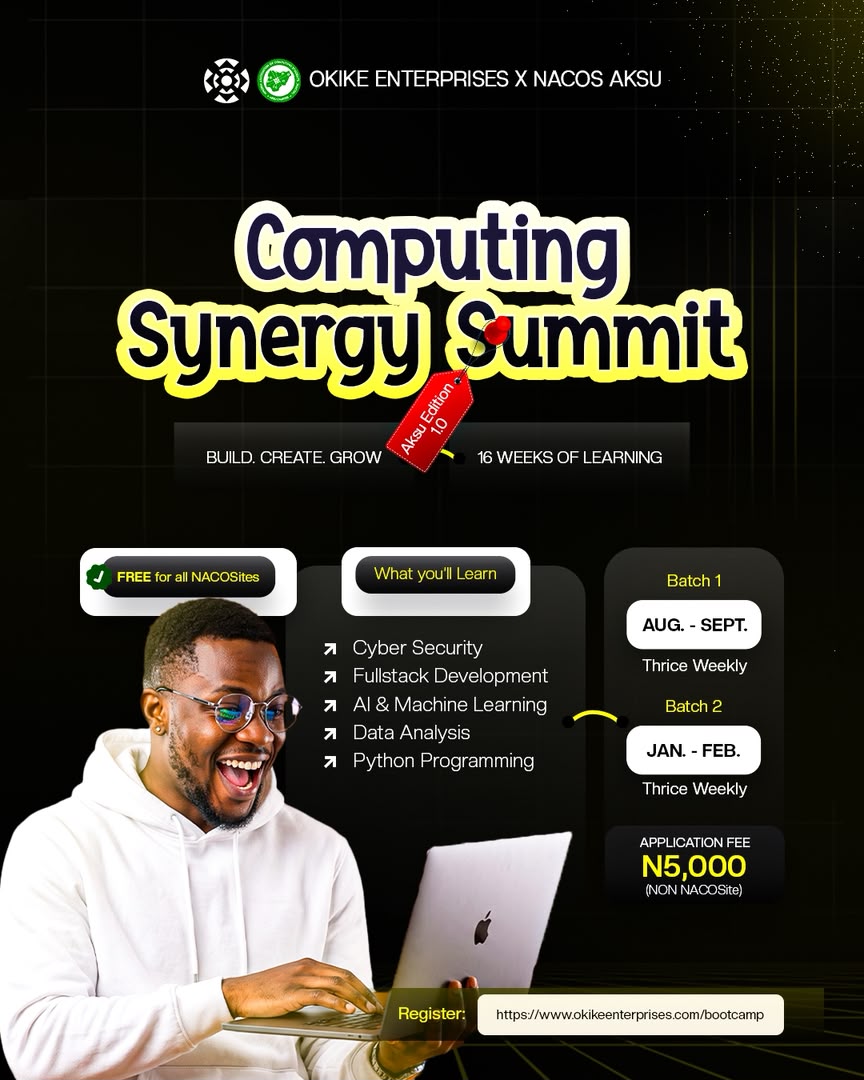 DataDom__'s tweet photo. Ready to build the future?

Join the Computing Synergy Summit — 16 weeks of intensive learning in Cyber Security, Fullstack Development, AI &amp; Machine Learning, Data Analysis, and Python Programming.

Build. Create. Grow.
 https://t.co/FgHCyjc7EH
 Register now and secure your spot https://t.co/Jskc1Wk4ml