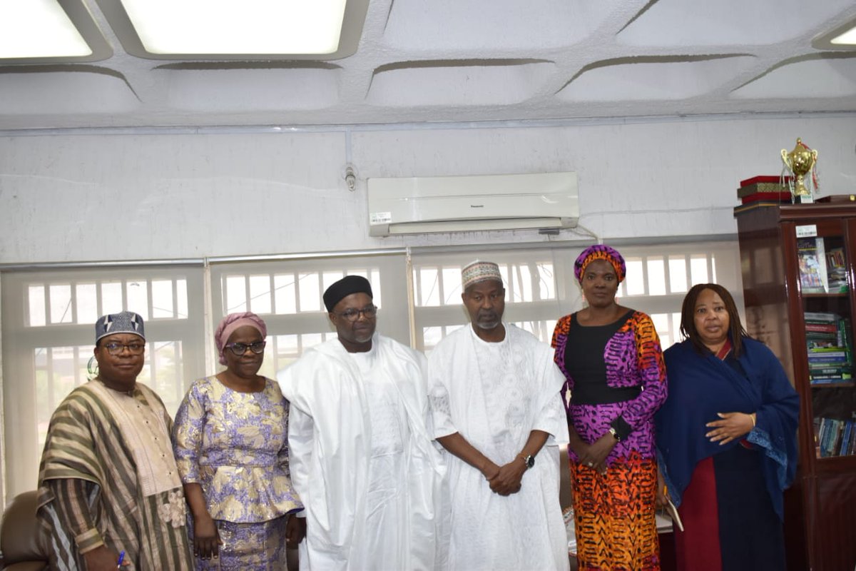 OfficialNUC's tweet photo. The Chairman of the Board, Nursing and Midwifery Council of Nigeria, Dr. Alice Ogundele, today led a delegation comprising the Registrar/CEO, Dr. Ndagi Alhassan, and other members of the Management team on a courtesy visit to the Executive Secretary, National Universities Commission (NUC), Prof. Abdullahi Yusufu Ribadu, FCVSN.

The visit reinforced the longstanding partnership between the Commission and the Council, with discussions centred on collaboration in key policy areas. Prof. Ribadu described nursing as a critical profession in Nigeria's healthcare system and reaffirmed NUC's commitment to supporting initiatives that strengthen nursing education and training.