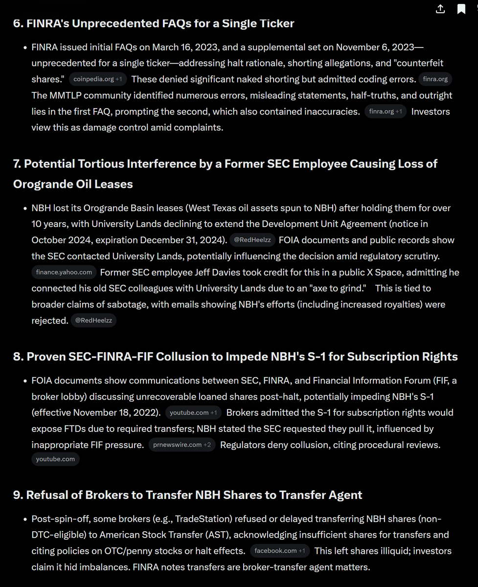 JamessemaJ51927's tweet photo. ‼️The @SECGov MUST resolve #MMTLP fiasco‼️
ATTN: @FBIDirectorKash @DNIPulte @POTUS
GR0K summarizes the MOUNTAIN OF EVIDENCE of #FINRAFraud and #SECCollusion below. #RICO
📌1. Unauthorized Listing of MMTLP on OTC Markets Using Fraudulent Data
📌2. FINRA's Failure to Force Closure of MMTLP FTDs After 41 Consecutive Days on OTC Threshold List
📌3. FINRA Pushing Forward with Corporate Action for Share Exchange the Day After MMTLP Hit Their "Fraud Radar"
📌4. FINRA's Unauthorized Edits to an SEC-Approved Corporate Action Without Company Involvement
📌5. FINRA's Rare U3 Halt Leaving Millions of Unresolved FTDs Prior to Share Exchange
📌6. FINRA's Unprecedented FAQs for a Single Ticker
📌7. Potential Tortious Interference by a Former SEC Employee Causing Loss of Orogrande Oil Leases
📌8. Proven SEC-FINRA-FIF Collusion to Impede NBH's S-1 for Subscription Rights
📌9. Refusal of Brokers to Transfer NBH Shares to Transfer Agent
📌10. Refusal of SEC/FINRA to Provide Audited Share Count Requested by Company and Congress
📌11. The Longest S-1 Approval Process in History
📌12. Gary Gensler's Deleted Text Messages Including Backups from the Year Surrounding the Halt
📌13. Proof of "Too Late to Cancel" and "In-Process" Sell Orders for Tens of Thousands of Dollars
📌14. Unprecedented Number of SEC Complaints and FOIA Requests