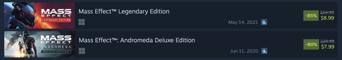 WeAreMassEffect's tweet photo. Mass Effect Legendary Edition and Mass Effect: Andromeda are both on sale on Steam through August 13‼️

You can experience one of gaming’s greatest sci-fi universes for under $20 👀

#MassEffect https://t.co/DFtsO5GI0F