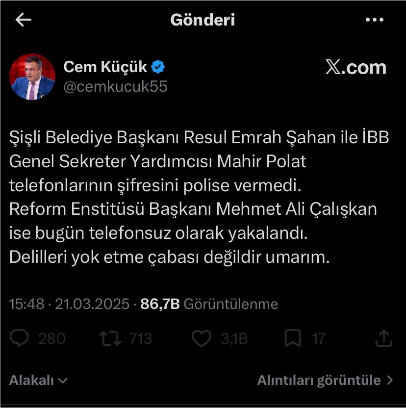 DurBirDinlee's tweet photo. Cem Küçük savcılıkta telefon şifresini vermek istememiş. Delilleri yok etme çabası değildir umarım😏 https://t.co/zK2UD9c66L