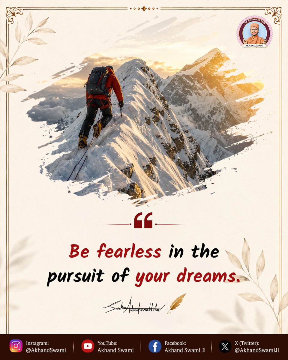 AkhandSwami's tweet photo. If you believe in chasing your dreams with faith and hard work, comment "I WILL NEVER GIVE UP".
#DreamBig #Fearless #Dreams #Success #Motivation #Inspiration #HardWork #NeverGiveUp https://t.co/9lfVfDkarq