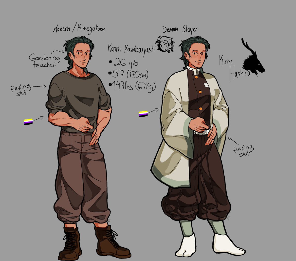Newgenzzzzz's tweet photo. Hereโs my nonbinary woke lgbtqia+ green haired with pronouns kny oc!! Kaoru!!! Iโve drawn them naked
#knytwt #kny #knyoc #demonslayer #demonslayeroc https://t.co/MsFTj1FhQd