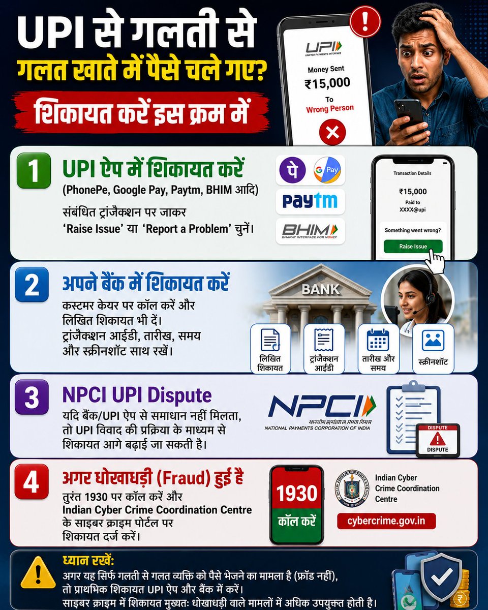 rjverma8988's tweet photo. #UPI #UPIFraud #WrongTransaction #PhonePe #GooglePay #Paytm #BHIM #CyberCrime #1930 #Bank #LegalAwareness #DigitalPayments #CyberSafety #India #Shorts https://t.co/5Gj89m4sXR