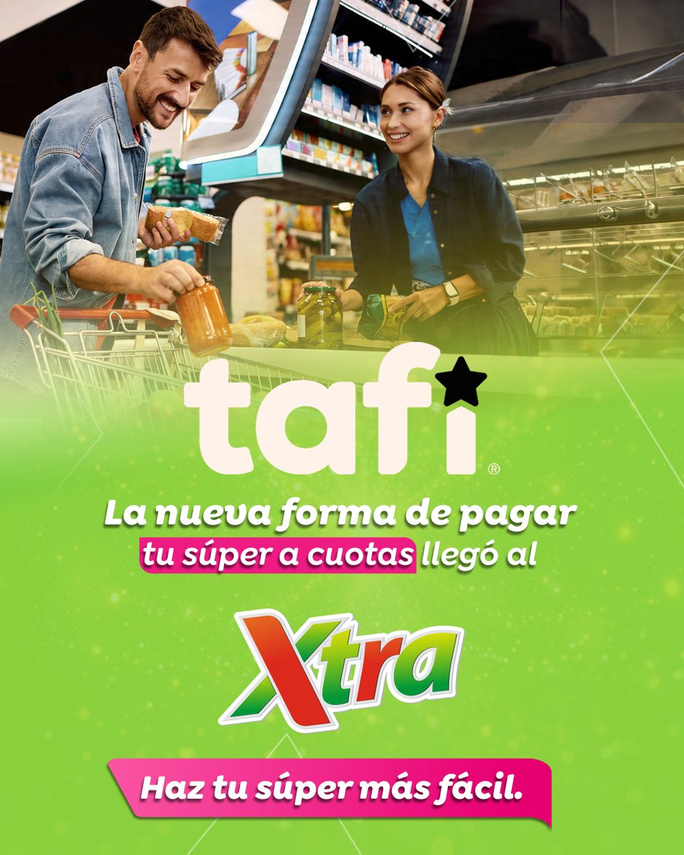 SuperXtraPanama's tweet photo. Ahora nuestros clientes pueden pagar con Tafi 💳, una nueva alternativa de pago disponible en nuestras tiendas. Con esta integración, cuentan con mayor flexibilidad financiera ✅ al momento de realizar sus compras.🙌

#SupermercadosXtra #Tafi #InnovaciónFinanciera #Panamá https://t.co/dCnnb3IDtL