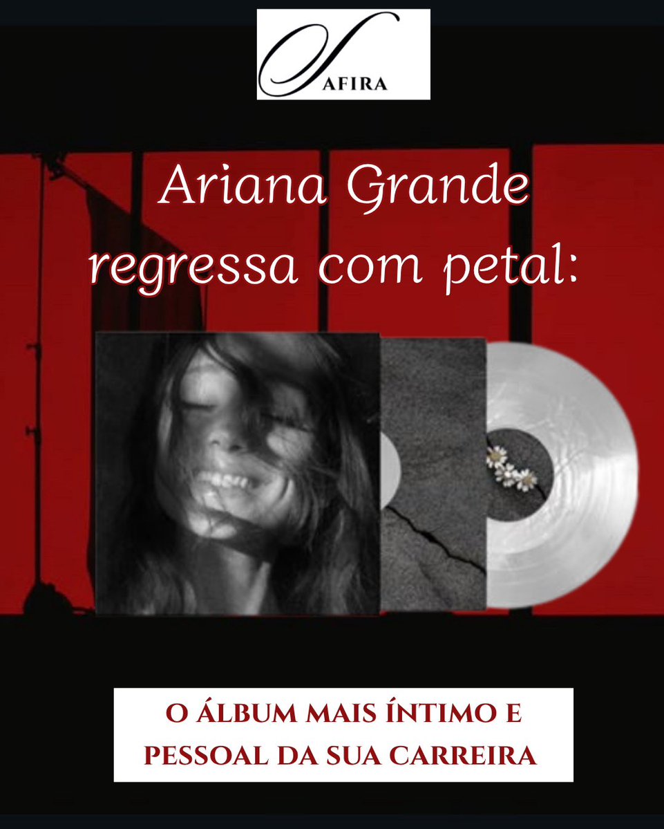 RevistaSafira's tweet photo. Ariana Grande está de volta e fá-lo da forma mais pessoal da sua carreira.

Com petal, a cantora apresenta um álbum com vulnerabilidade, crescimento e autenticidade. 

Leia o artigo completo em https://t.co/XdZBb4ZP18 

#arianagrande #petal #newalbums #musica #musicnew https://t.co/PR5tEyLoDT