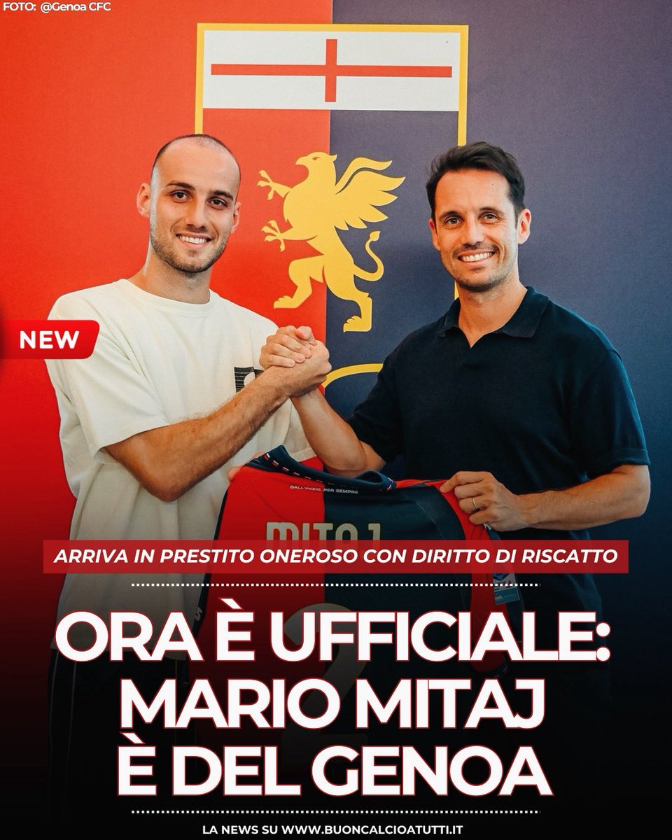 buoncalcio's tweet photo. 🆕🔴🔵 𝐔𝐅𝐅𝐈𝐂𝐈𝐀𝐋𝐄 | Mario Mitaj è un nuovo giocatore del Genoa
📝 La nota del club: https://t.co/whFwq0YqO2
➡️ #Genoa #SerieA #calciomercato #Mitaj #AlIttihad https://t.co/7a15iuSxLh