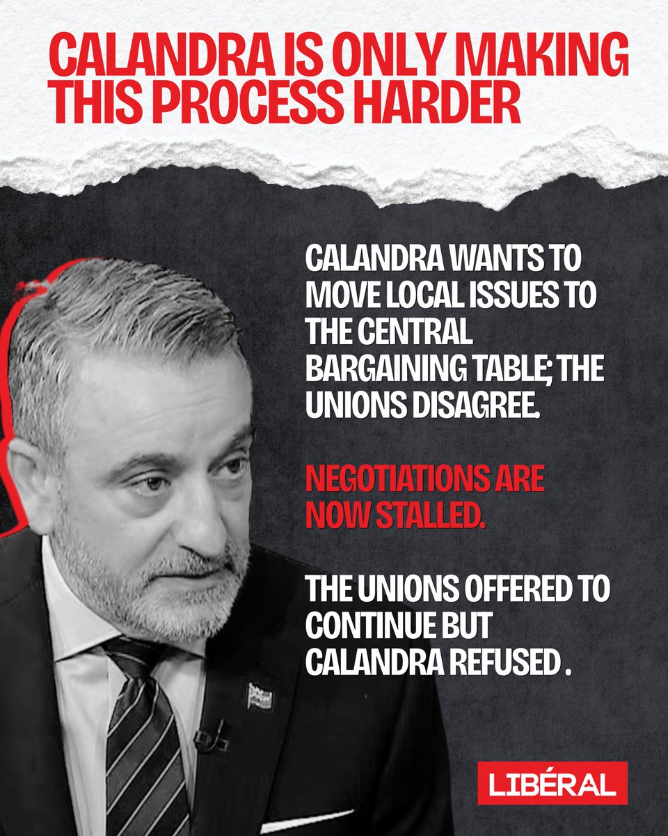 OntLiberal's tweet photo. Teachers could go on strike this fall, all because Calandra refuses to continue negotiations. 

He’s stalled talks about class sizes, wages, and staffing, while arguing local issues should be on the central table. 

Calandra was confident a deal would be reached before September. Now what? 

#onpoli