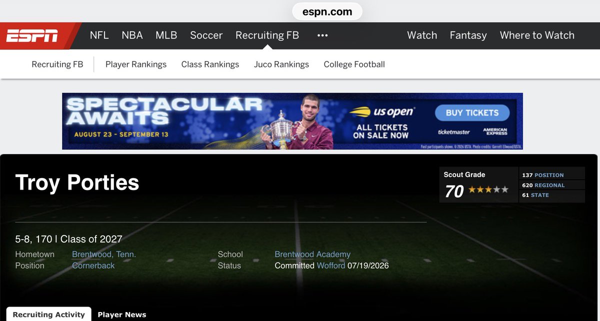 TroyPorties1's tweet photo. Blessed to be ranked a 3⭐️on ESPN! @espn @theBAFootball @cpw_BA @TheUCReport @TomLoy247 @ChadSimmons_ @RivalsHS @On3 @Tennessean @PrepRedzoneTN @shaynep_media @Tpalmateer83 @Canon_Jackson7 @NatlPlaymkrsAca @adamgorney https://t.co/8vjMSJEAqz