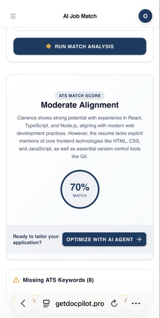 clarry_d_trader's tweet photo. Paste any job description.
Get an instant ATS match score, keyword gap analysis, recruiter alignment insights, and personalized recommendations to improve your chances before you apply.

That’s AI Job Match Analysis in DocPilot 2.0.

https://t.co/REokAWZcs1 https://t.co/TLLbnOoYy7