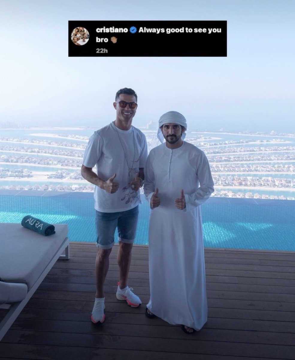 MadridXtra's tweet photo. Cristiano Ronaldo calling the Prince of Dubai ‘bro’ is a crazy flex. 😂 https://t.co/8rSOHhRYrb