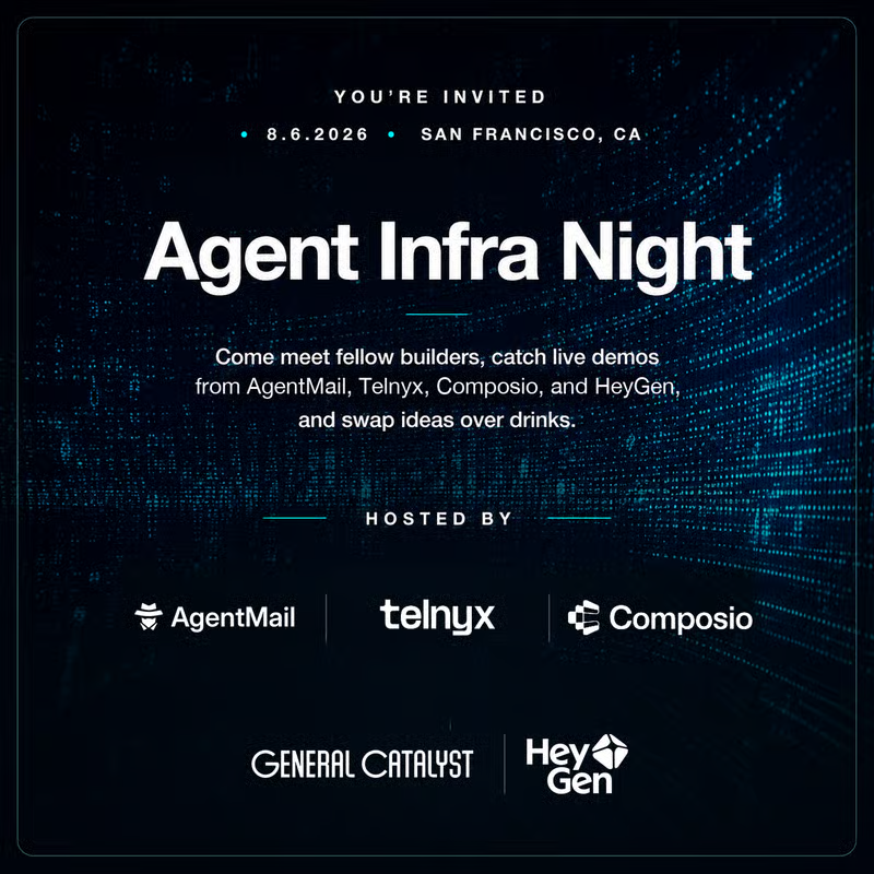 HyperFrames_'s tweet photo. Bringing HyperFrames to agent infra night in SF

Live demos • Thursday Aug. 6th, 6-9pm - alongside @agentmail, @telnyx, and @composio

RSVP: https://t.co/E9aZAQHwBb https://t.co/PNEOD5jIKo