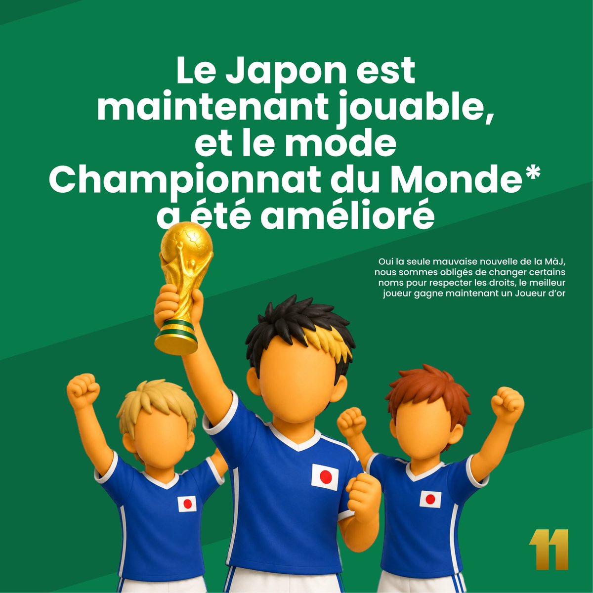 DestinyElevenn's tweet photo. 🚨 ALERTE MISE À JOUR !! 🚨

Destiny Eleven est de retour avec une nouvelle MàJ complète :

- Jeu dispo en anglais 🇬🇧
- Refonte du mondial 🌍
- Japon jouable 🇯🇵
- Ajout de boutons choix aléatoire et retraite 🎲
- Correction de bugs et incohérences

RDV SUR https://t.co/pyhgoZ8Yev https://t.co/9Ze3ONzlcH