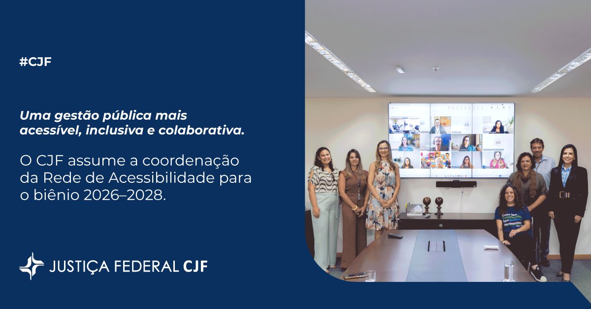 CJF_oficial's tweet photo. O CJF assumiu a coordenação-geral da Rede de Acessibilidade na Administração Pública para o biênio 2026-2028, grupo que reúne órgãos como STF, STJ, CNJ, TCU, TSE e Senado Federal para ampliar a inclusão de pessoas com deficiência no serviço público.

🔗https://t.co/zvruTJaL8F https://t.co/RyOs9acjED