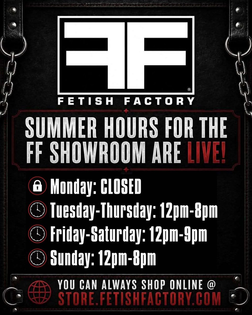 fetishfactory's tweet photo. ⚔️ LAST CHANCE TO GET MEDIEVAL PRICES⚔️ 

Ticket prices go up tonight at midnight! Get the cheapest tickets at the Fetish Factory showroom, or secure yours online before prices increase.

📍 855 East Oakland Park Blvd, Ft. Lauderdale, FL 33334
🎟️ https://t.co/noacErZGLY https://t.co/jM3r0EtETv