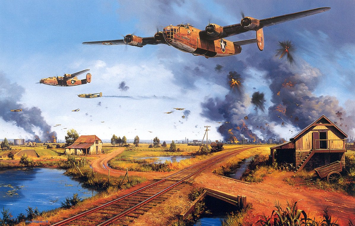 ron_eisele's tweet photo. 1 August 1943. Operation Tidal Wave. USAAF B-24D Liberators from Libya attacked 9 oil refineries at Ploesti, Romania. Flying low to avoid radar detection they dropped time delayed bombs. Of 177 B-24s taking part in the raid 167 managed to attack their targets. 57 B-24s were lost. https://t.co/1vXF077BP6