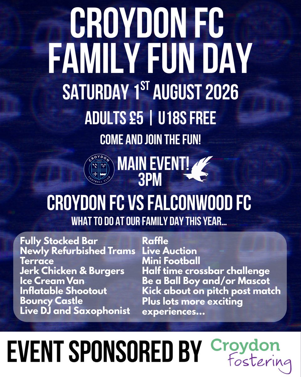 Croydon_FC's tweet photo. Not long to go until tomorrow's @Croydon_FC's Family Fun Day. Have a look at all that's on offer below and come and join the fun! Doors open from 1pm, and kick off is at 3.
#comeonyoutrams
#togetherwearecroydon
#upthetrams
#dingding https://t.co/dNd0FLKpHw
