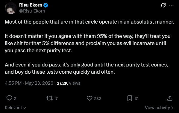 Risu_Ekorn's tweet photo. @RosiePinkVixen Currently attending an ivy league uni and even when there's a shortage of their sworn enemies, they just turn the weaponized purity testing on their own. 

Just leftists throwing around accusatory "MAGA" and "fascist" labels in a room chock-full of their own. https://t.co/cp0PYcEZaq
