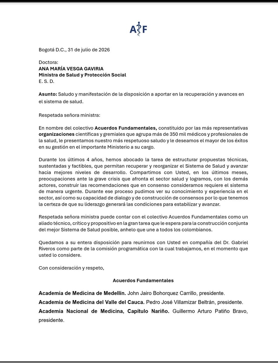 ColegioMedicoCB's tweet photo. Organizaciones médicas y de profesionales de salud " Acuerdos Fundamentales" : entre todos podremos sacar adelante el sistema de salud: @AnaVesga_G tiene la inteligencia y competencias para hacerlo, listos para aportar. https://t.co/5pzistIqqH