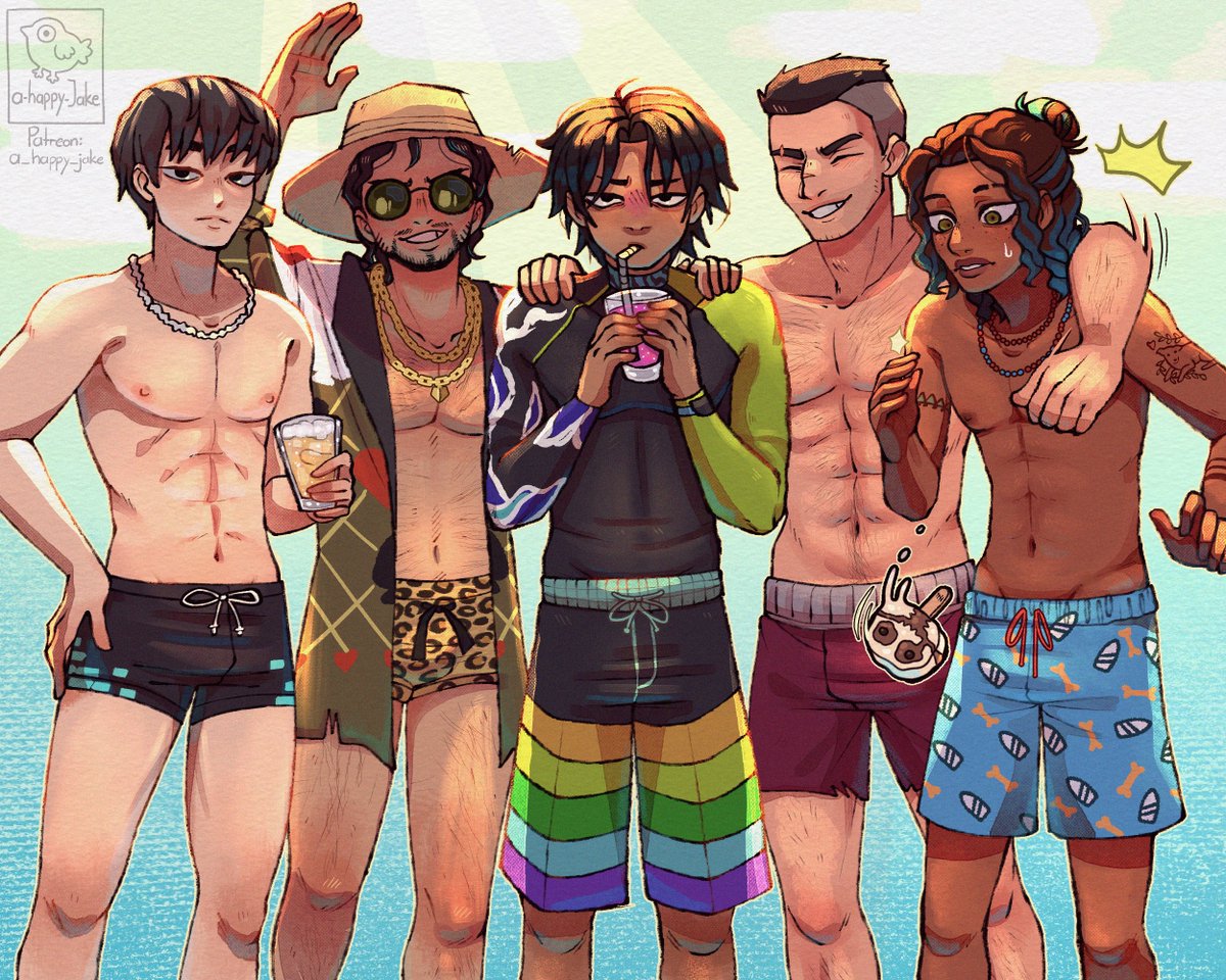 a_happy_jake's tweet photo. Beach day with the DBD guys (I wanna make a version with the ladies too) #dbdfanart #dbd https://t.co/vij136gY6W