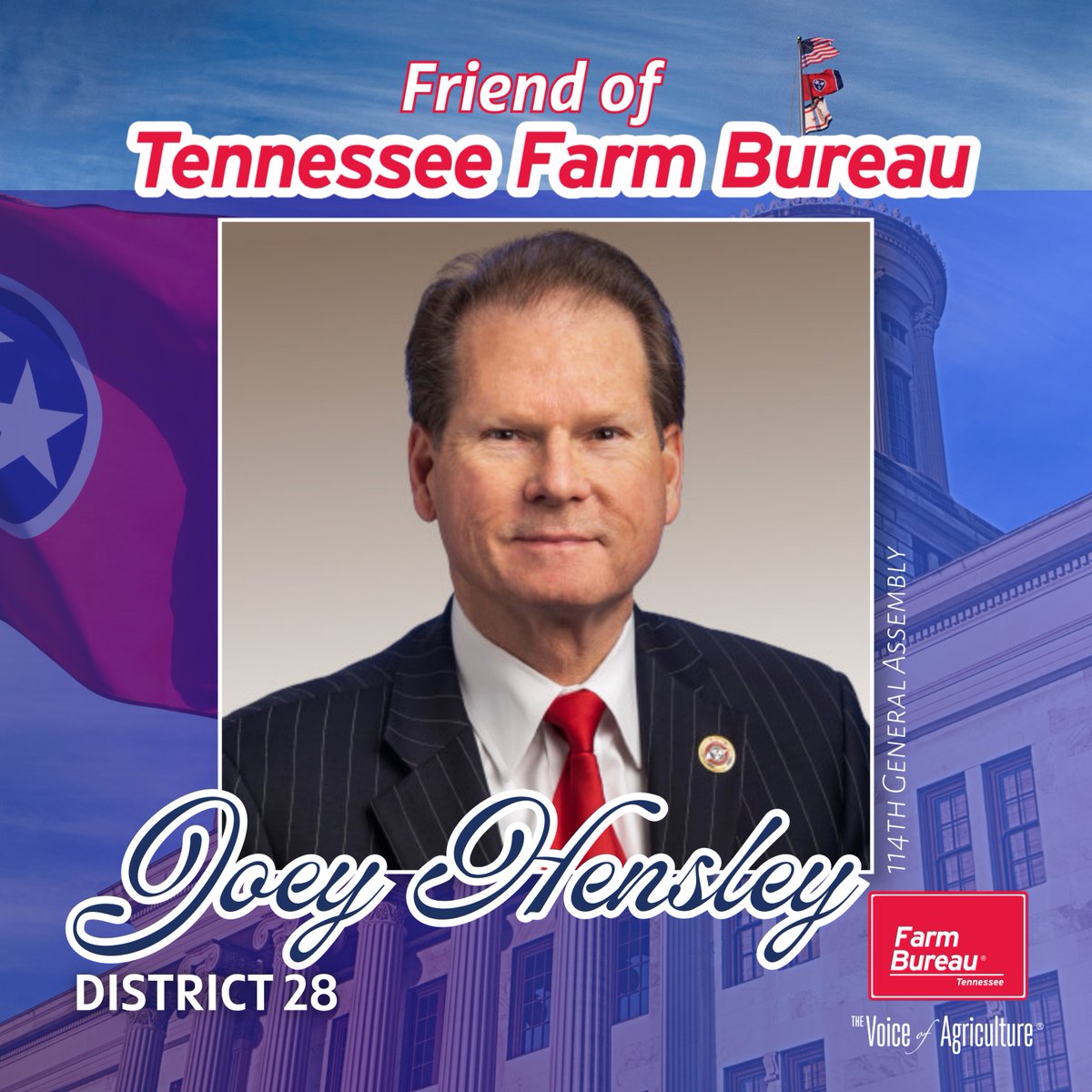 TNFarmBureau's tweet photo. We are proud to recognize @joey_senator as an inaugural Friend of Farm Bureau Award recipient. Thank you for supporting Farm Bureau's grassroots policy priorities and Tennessee agriculture.
Read more ➡️ https://t.co/S48QzvodbZ
#TNFarmBureau | #FriendofTNFB https://t.co/DragM821JY