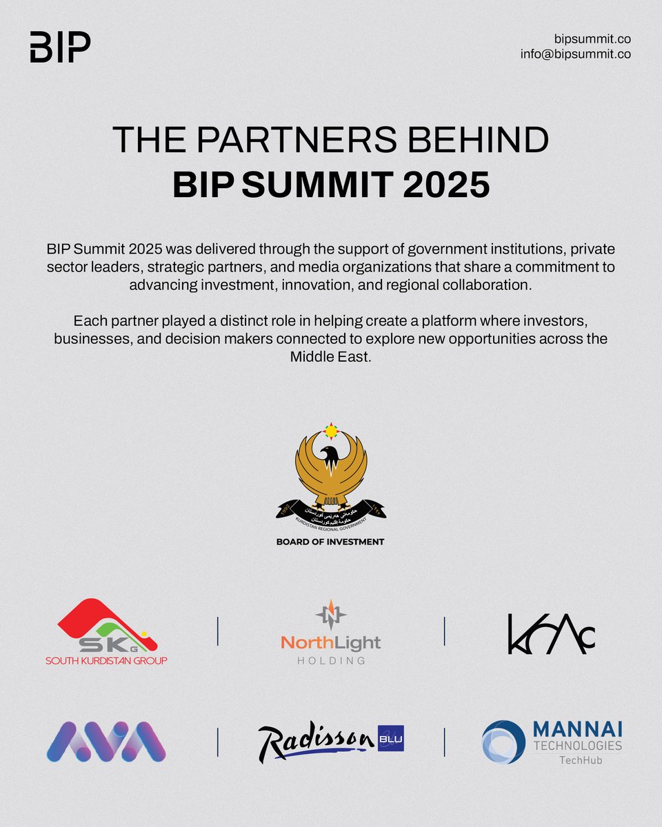 BIPSummit's tweet photo. BIP Summit 2025 was made possible through the support of government institutions, private sector leaders, international organizations, media partners, and hospitality brands that came together to create a platform for investment, collaboration, and meaningful dialogue.

Each partnership played a unique role in welcoming global delegates, strengthening regional connections, and delivering an experience that extended far beyond the summit itself.

#BIPSummit
