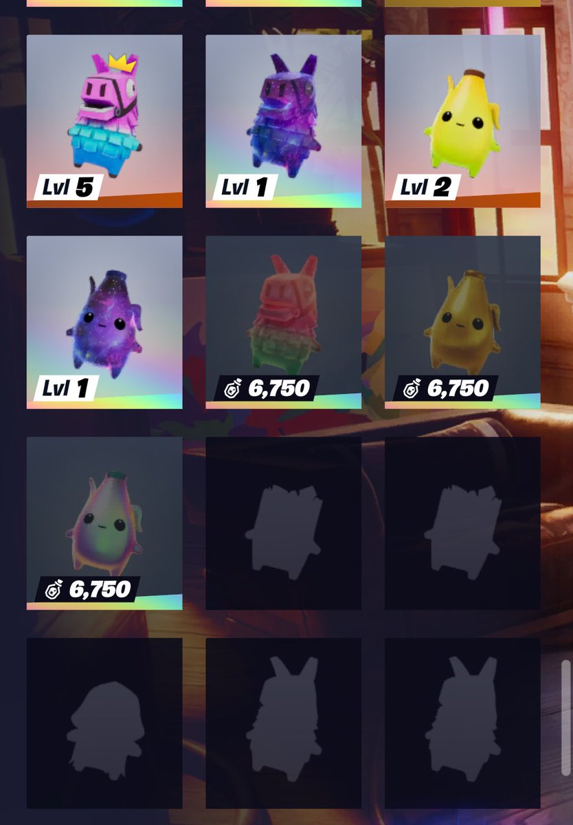 awhsFN's tweet photo. @Fortnite Looking to trade these + old ones for the variants I’m missing: Gold / Gem Llama, Gummy Peely, Cube / Gem Zero Point, and holo Grimm https://t.co/7QDqXaGTJq